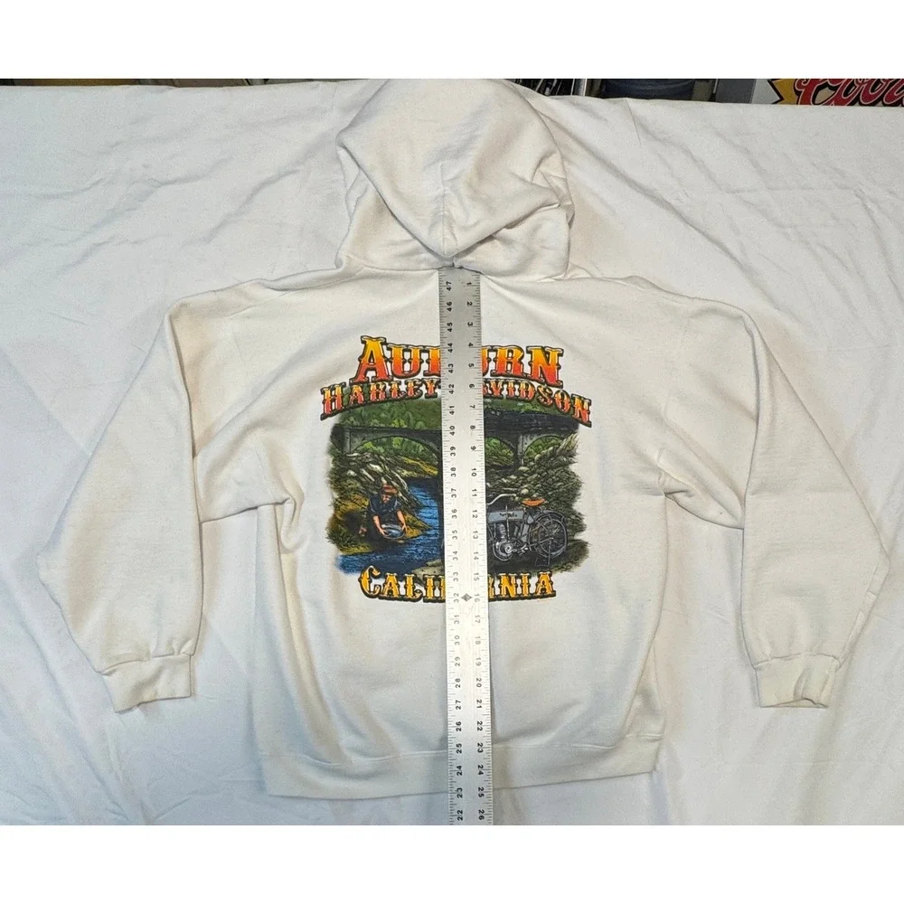 Vintage 2005 Harley Davidson Auburn California Hoodie Cream Pullover Mens XL